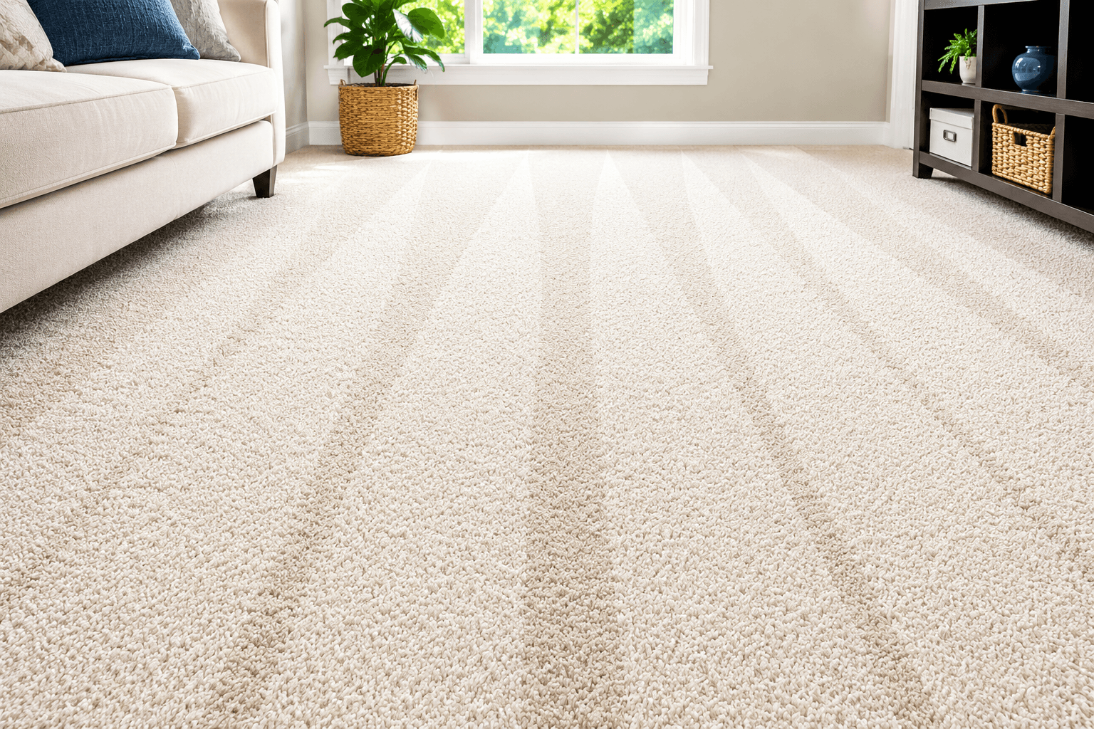 Same living room carpet after professional deep cleaning