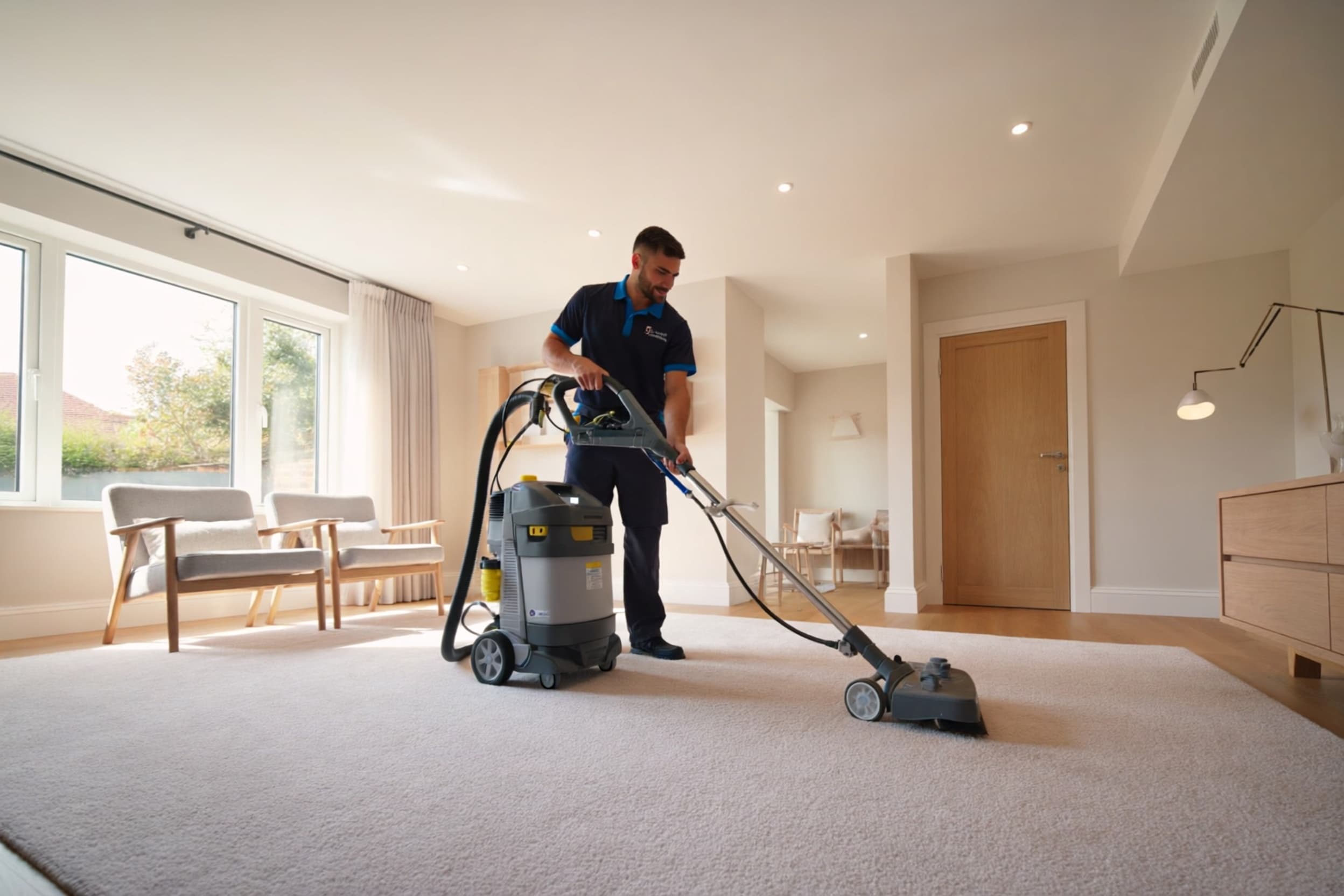 Professional carpet cleaning in a UK home and office